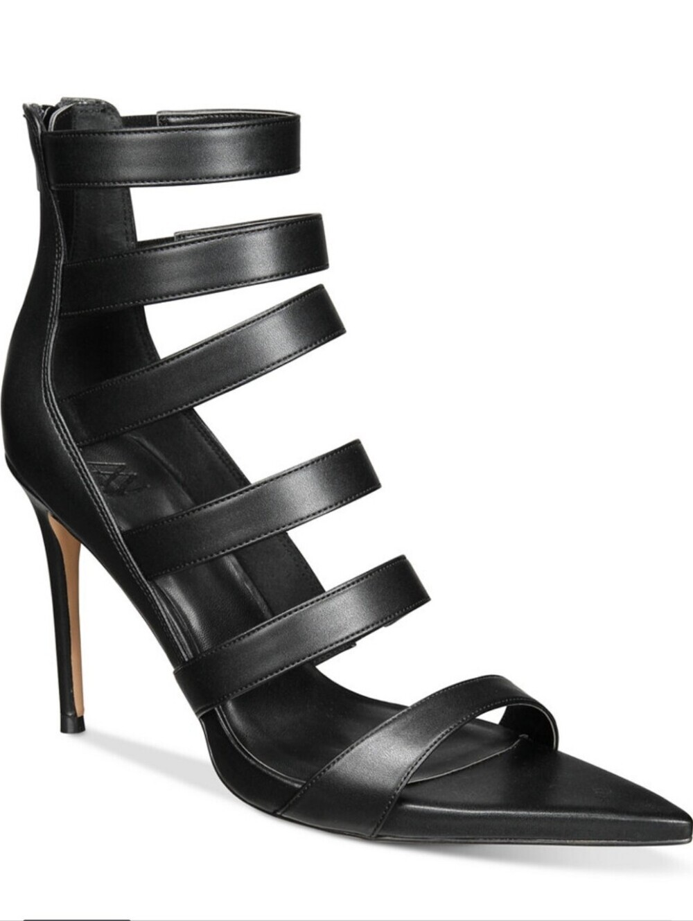 AAJ BY AMINAH -NEW IN BOX- POINTED TOE STRAPPY STILETTOS BLACK SZ 8